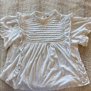 Free People White Ruffled Pintuck Lace Tee